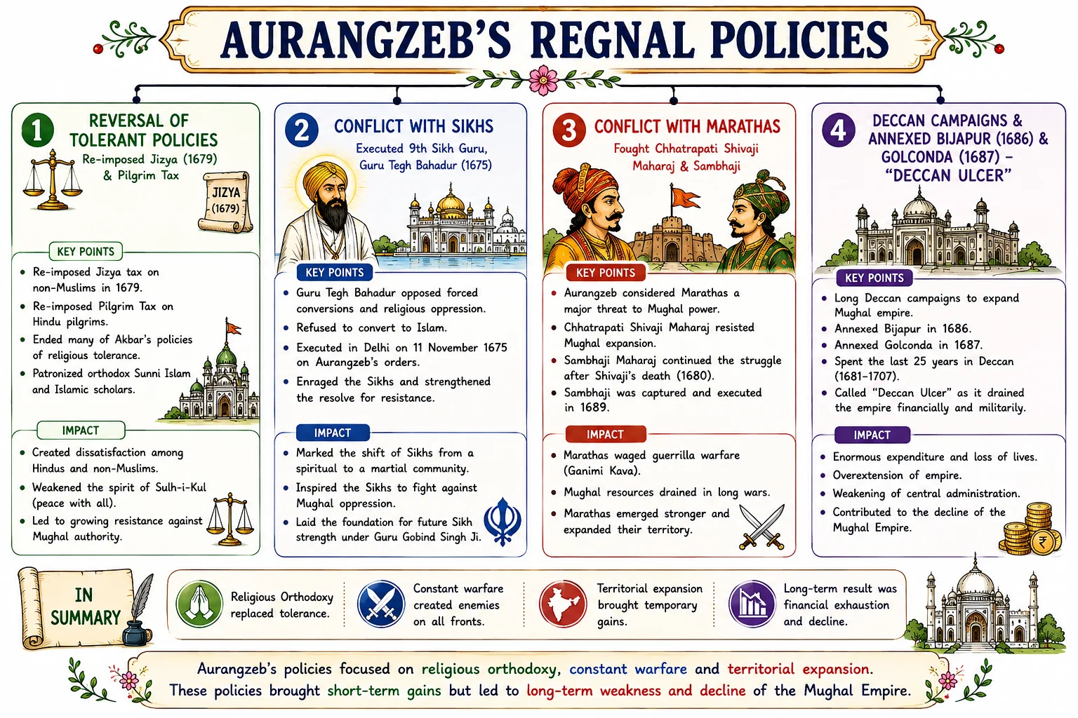 Aurangzeb Regnal Policies