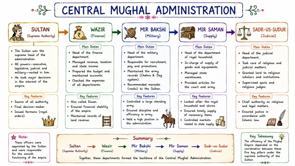 The Mughal Empire: Babur, Humayun, Akbar, Jahangir, Shah Jahan, and Aurangzeb (1526 – 1707 CE) 7 Central Mughal Administration