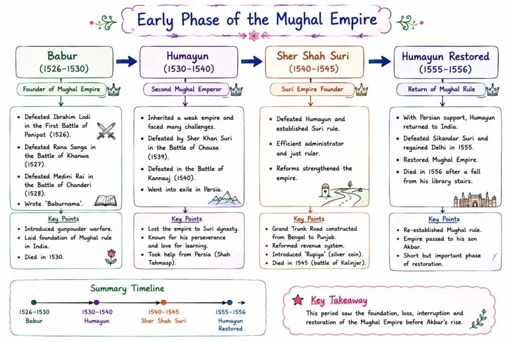 The Mughal Empire: Babur, Humayun, Akbar, Jahangir, Shah Jahan, and Aurangzeb (1526 – 1707 CE) 2 Early Phase of the Mughal Empire
