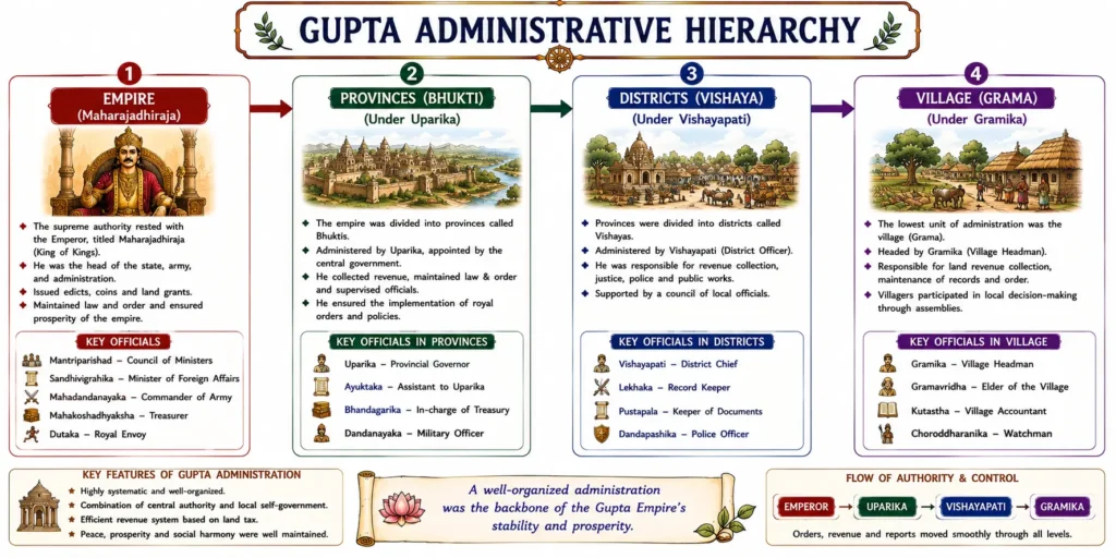 Gupta Empire: Rise, Administration, Art, Culture, and Golden Age (c. 319 – 550 CE) 4 Gupta Administrative Hierarchy