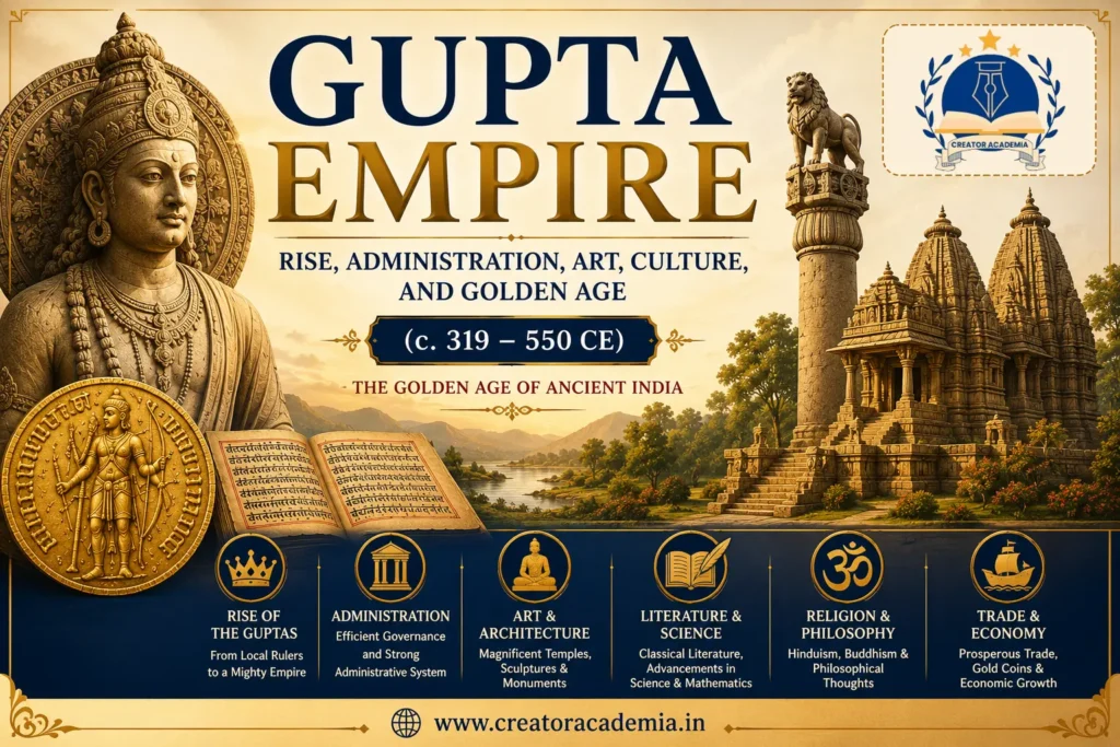 Gupta Empire: Rise, Administration, Art, Culture, and Golden Age (c. 319 – 550 CE) 7 Gupta Empire