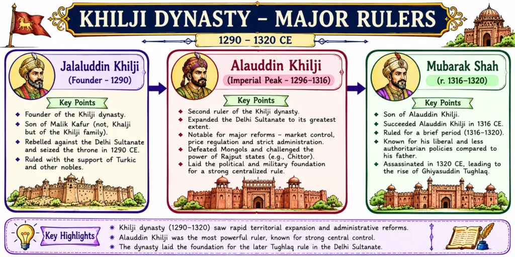 Delhi Sultanate: Mamluk, Khilji, Tughlaq, Sayyid, and Lodi Dynasties (1206 – 1526 CE) 3 Khilji Dynasty Major Rulers