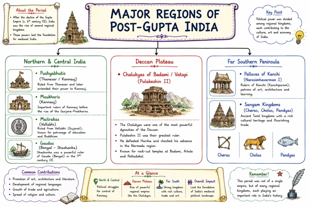 Post-Gupta Period: Harshavardhana, Regional Kingdoms, and South Indian Dynasties (c. 550 – 750 CE) 1 Major Regions of Post-Gupta India