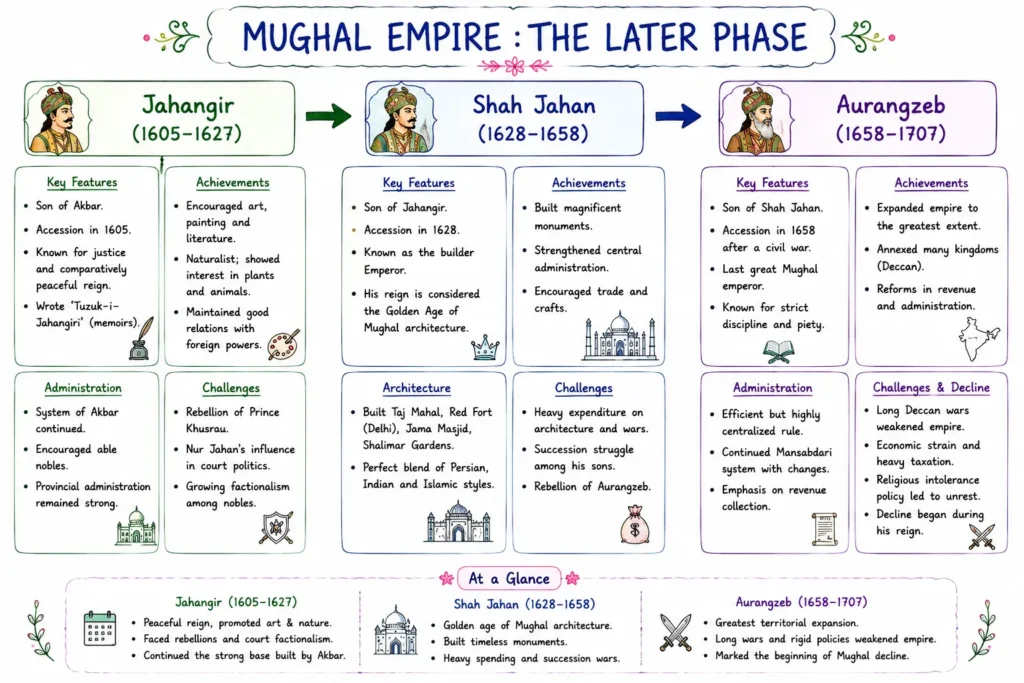 The Mughal Empire: Babur, Humayun, Akbar, Jahangir, Shah Jahan, and Aurangzeb (1526 – 1707 CE) 5 Mughal Empire Later Phase