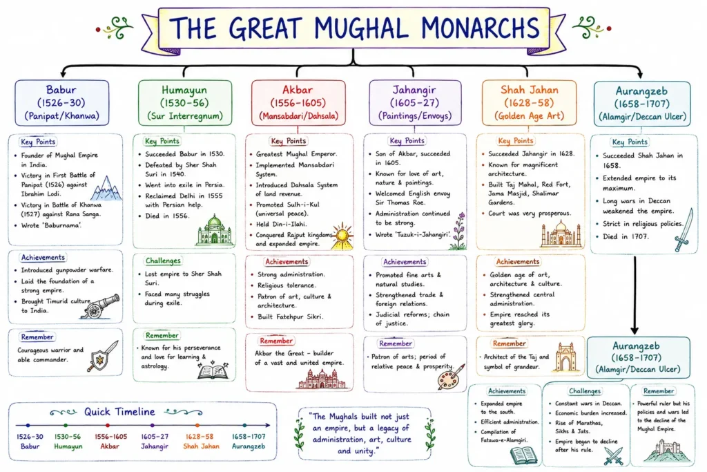 The Mughal Empire: Babur, Humayun, Akbar, Jahangir, Shah Jahan, and Aurangzeb (1526 – 1707 CE) 1 The Great Mughal Monarchs