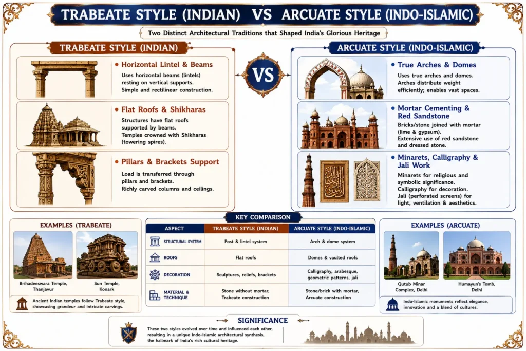Delhi Sultanate: Mamluk, Khilji, Tughlaq, Sayyid, and Lodi Dynasties (1206 – 1526 CE) 9 Trabeate vs Arcuate Architectural Styles