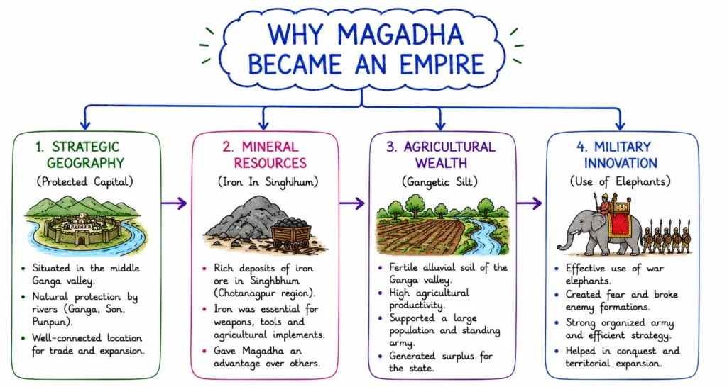 Mahajanapadas and the Rise of Magadha: 16 Monarchies, Foreign Invasions & Political Unification 3 Why Magdha became an Empire