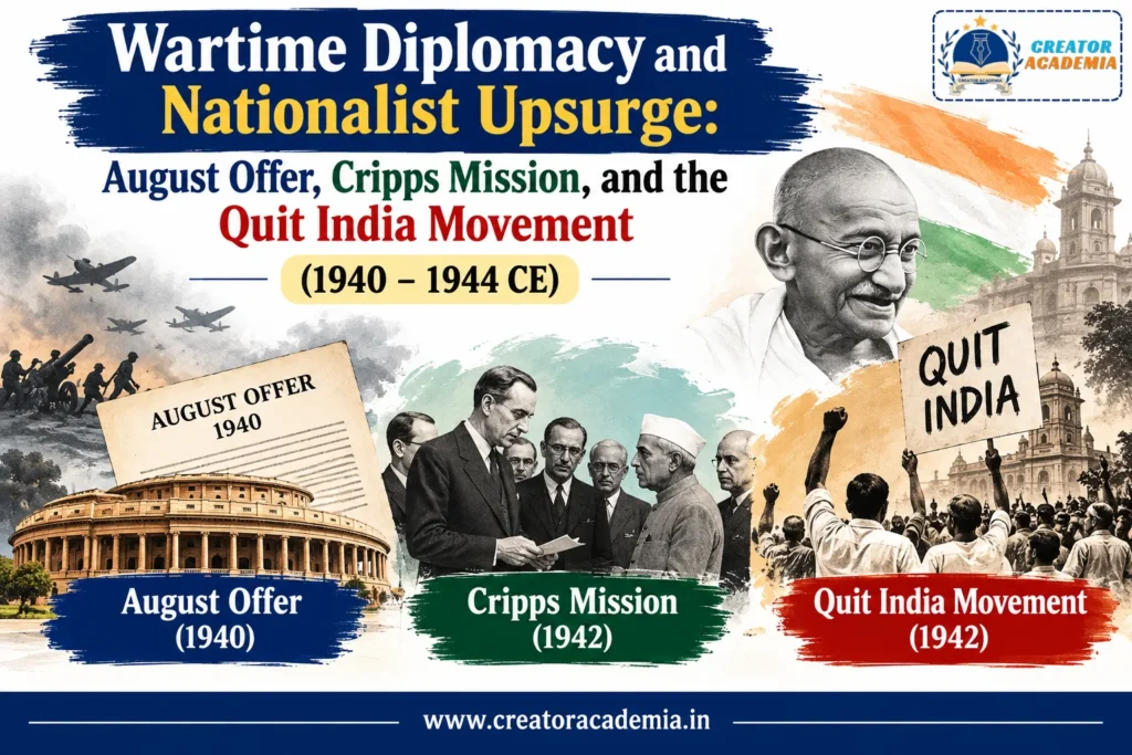 Wartime Diplomacy and Nationalist Upsurge: August Offer, Cripps Mission, and the Quit India Movement (1940 – 1944 CE) 13 August Offer, Cripps Mission and Quit India Movement