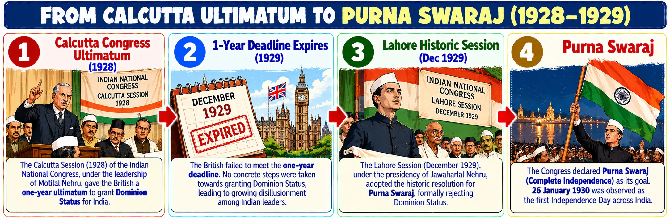 From Calcutta Ultimatum to Purna Swaraj 1928-1929 Flowchart