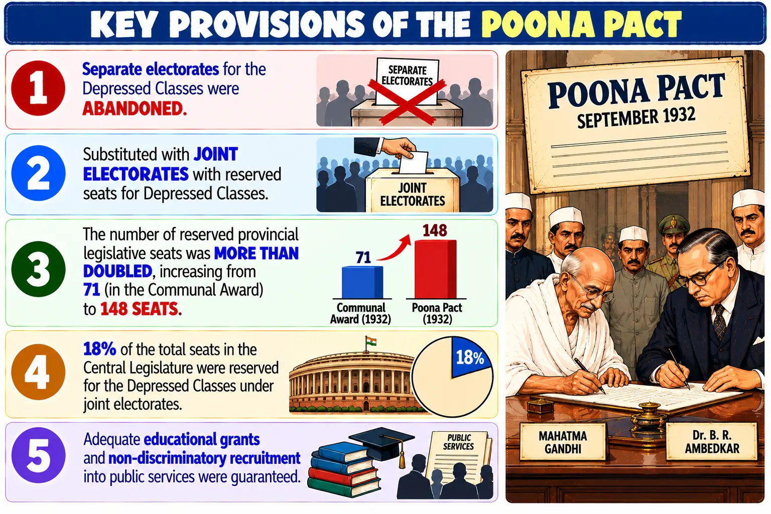 Key Provisions of the Poona Pact September 1932 Infographic