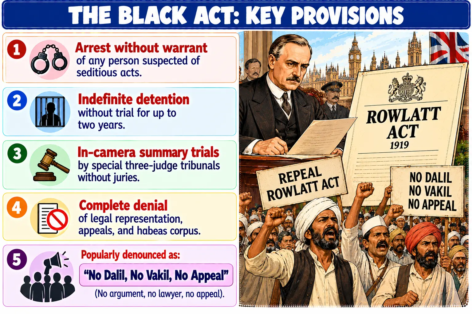 The Black Act: Rowlatt Act 1919 Key Provisions