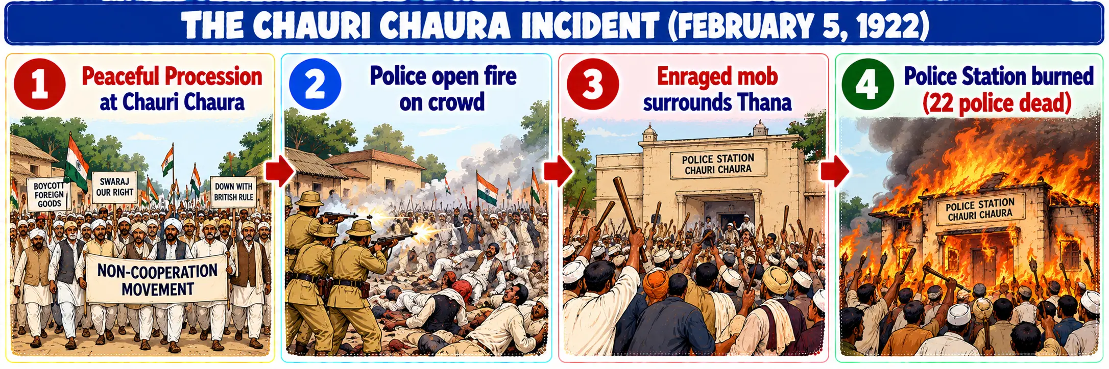 The Chauri Chaura Incident: Four Key Stages Diagram