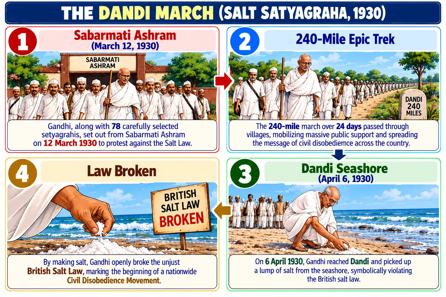 The Dandi March Salt Satyagraha 1930 Timeline Diagram