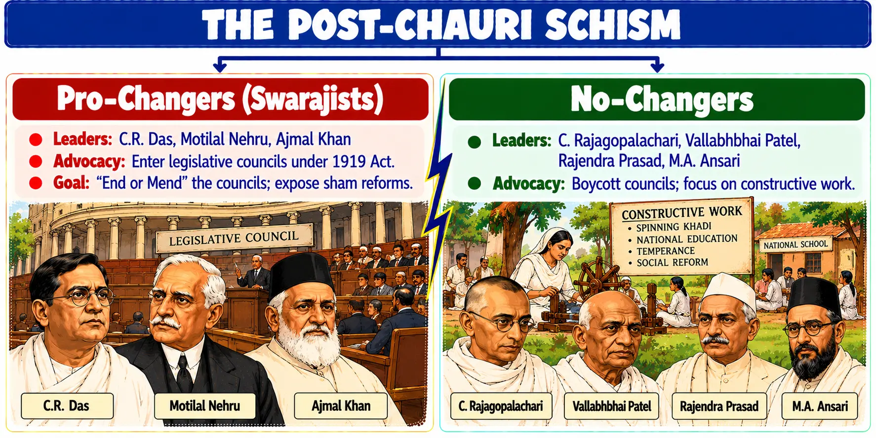 The Post-Chauri Schism: Pro-Changers vs No-Changers Diagram