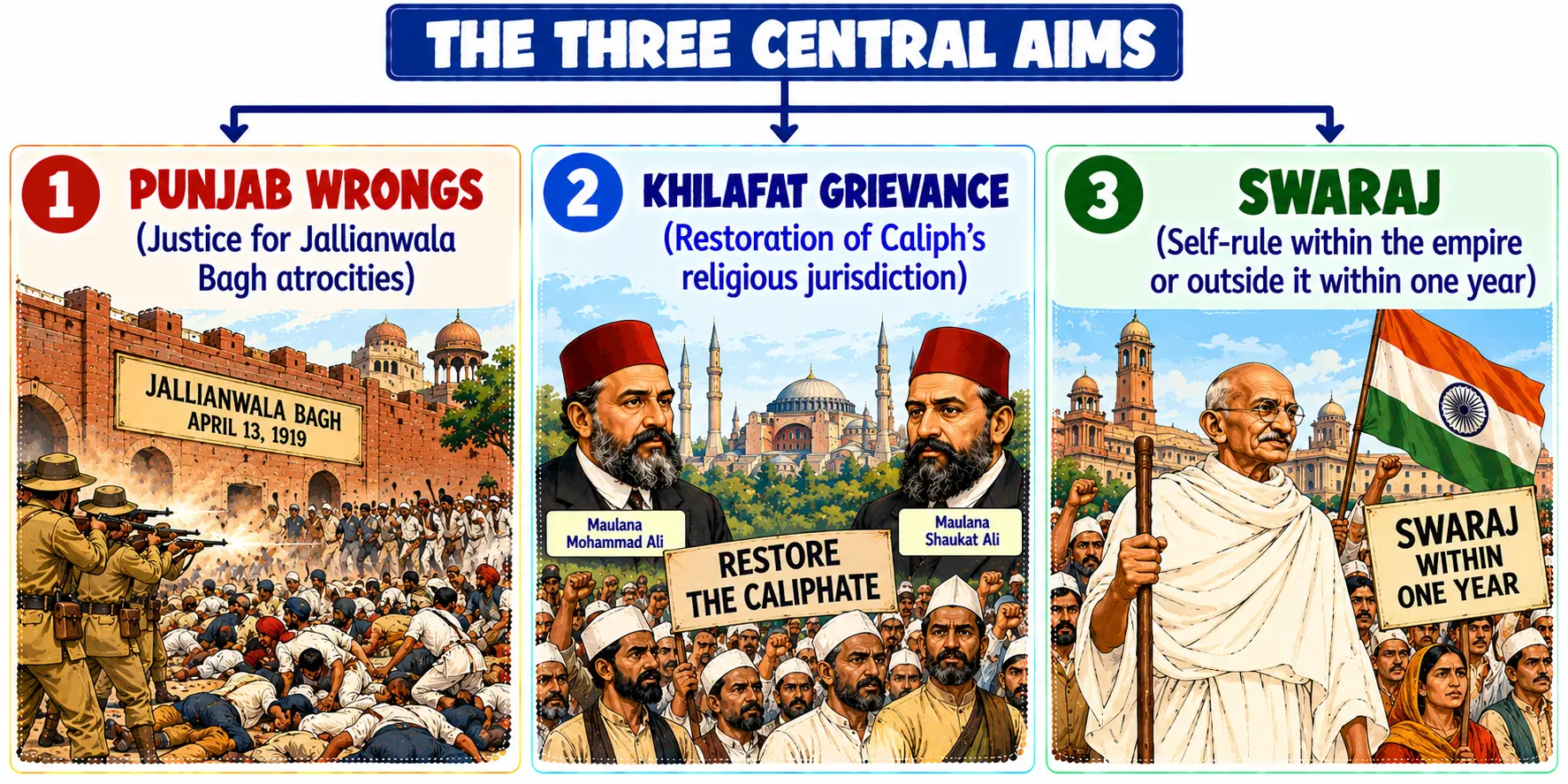 The Three Central Aims of the Non-Cooperation Movement