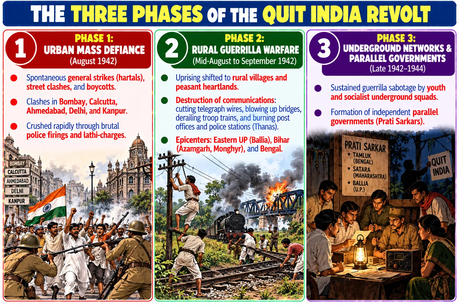 The Three Phases of the Quit India Revolt Infographic